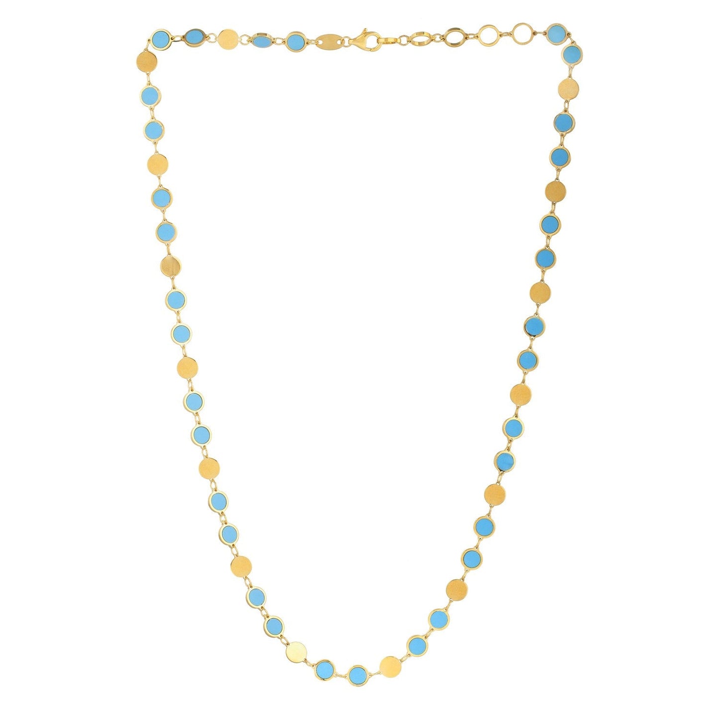 Collar de cadena con gema de espejo geométrico de turquesa en oro amarillo de 14k (5.00 mm)