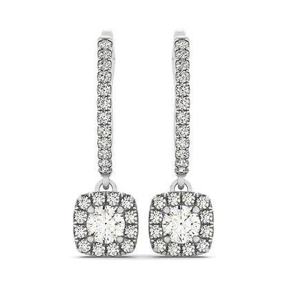 Pendientes colgantes de diamantes de talla cojín con halo en oro blanco de 14k (1/2 cttw)