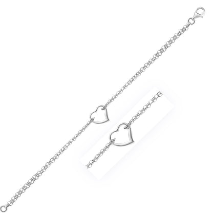 Tobillera de cadena de cable de oro blanco de 14k con estación de corazón abierto