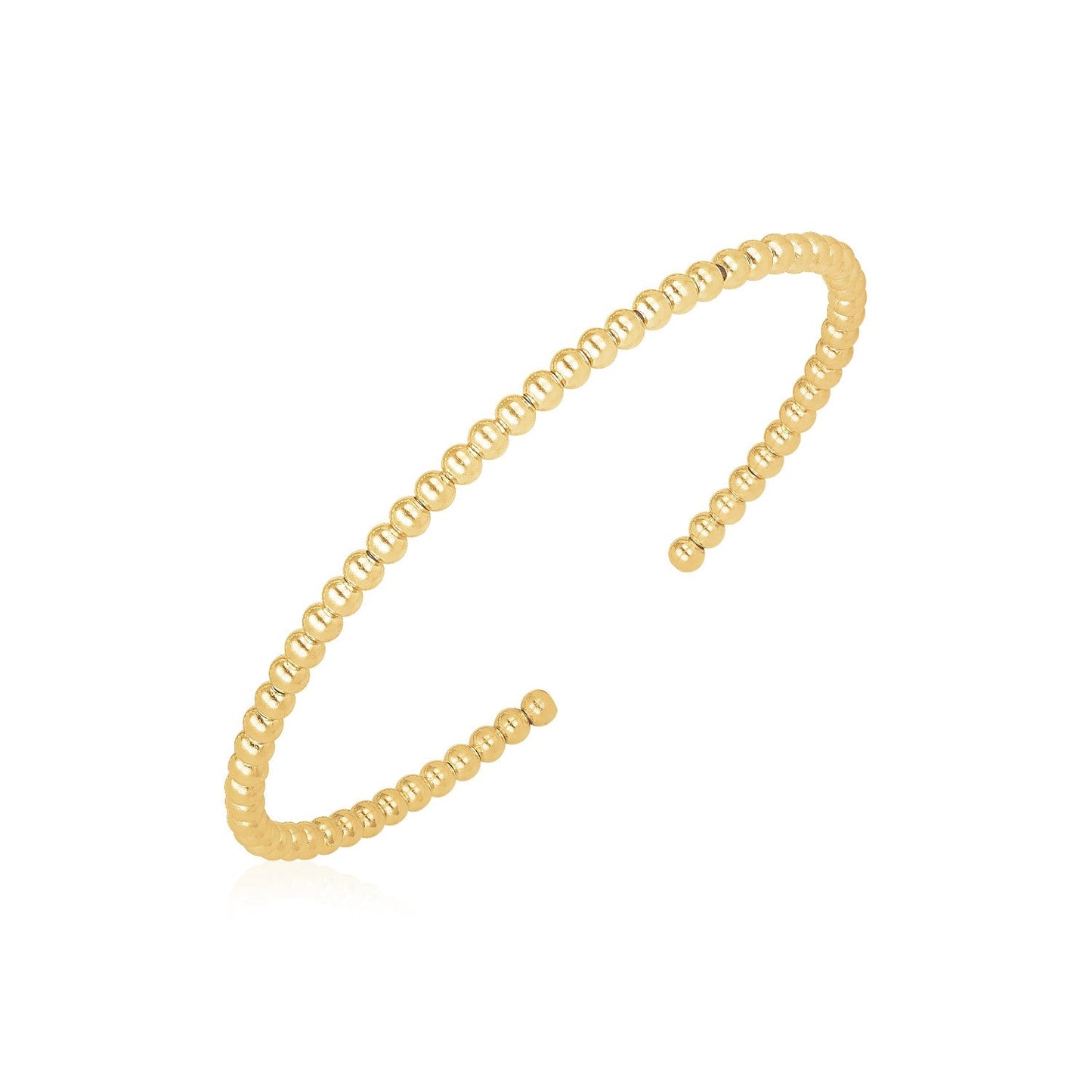 Pulsera rígida de oro amarillo de 14 quilates con cuentas de alto brillo (3 mm)