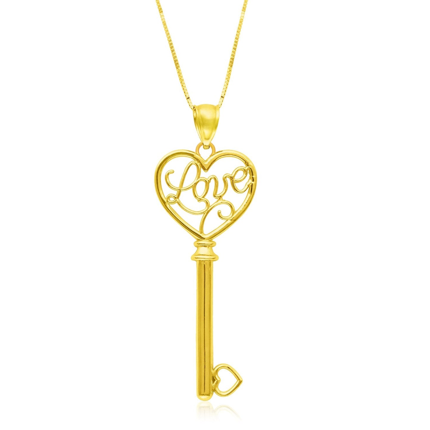 Colgante con diseño de llave esqueleto "LOVE" de oro amarillo de 14k