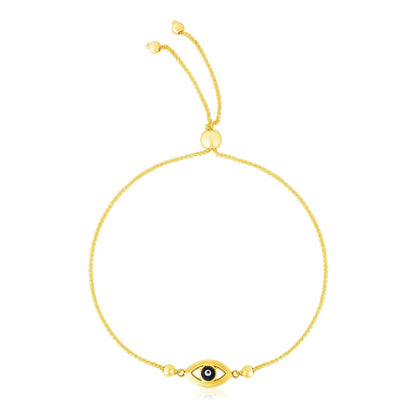 Pulsera de oro amarillo de 14k con ojo turco ajustable