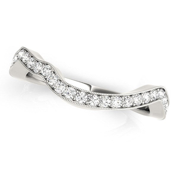 Anillo de boda con diamantes estilo curva milgrain de oro blanco de 14k (1/5 qt)