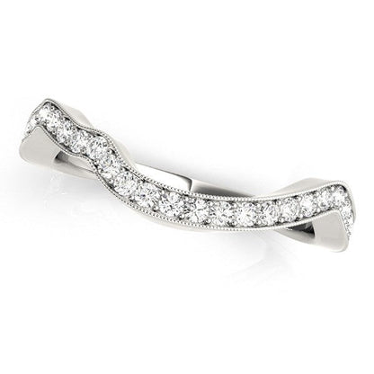 Anillo de boda con diamantes estilo curva milgrain de oro blanco de 14k (1/5 qt)
