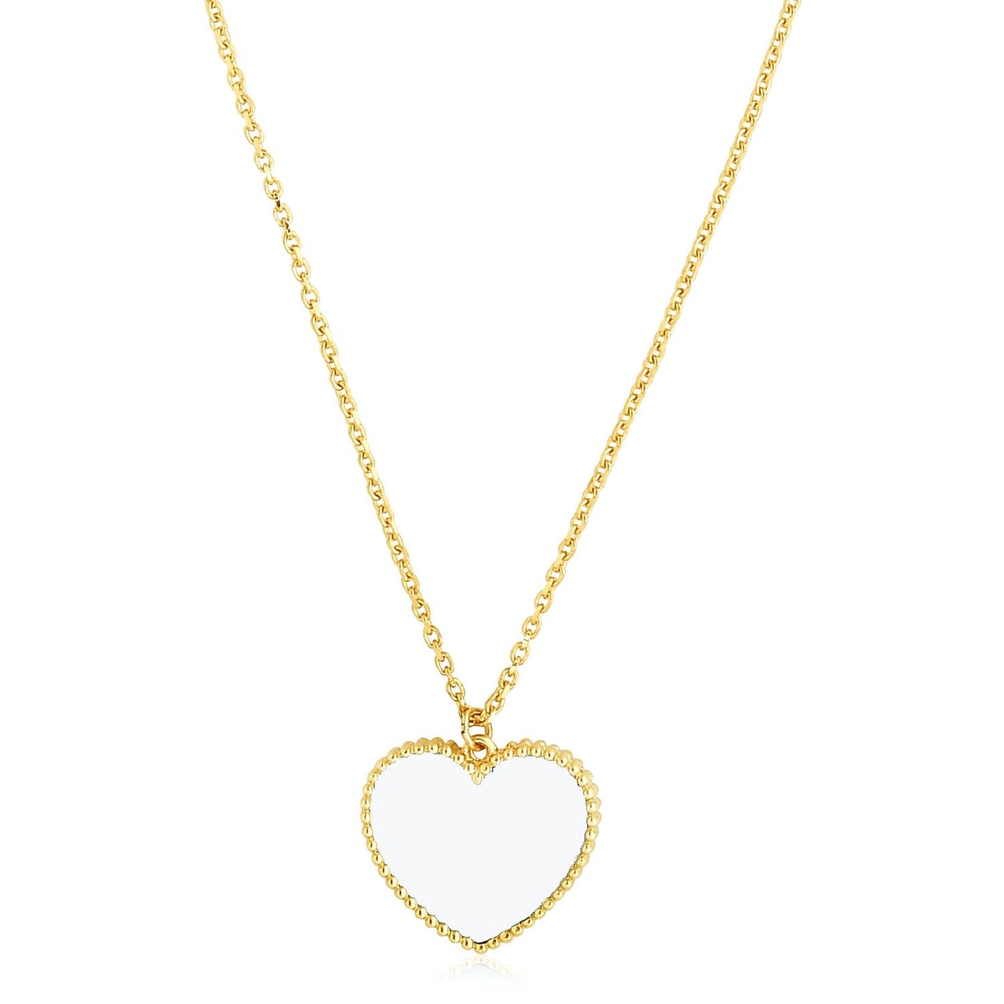Collar de Perlas de Imitación Corazón de Oro Amarillo de 14k Pulido Brillante