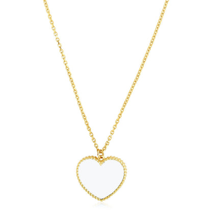 Collar de Perlas de Imitación Corazón de Oro Amarillo de 14k Pulido Brillante