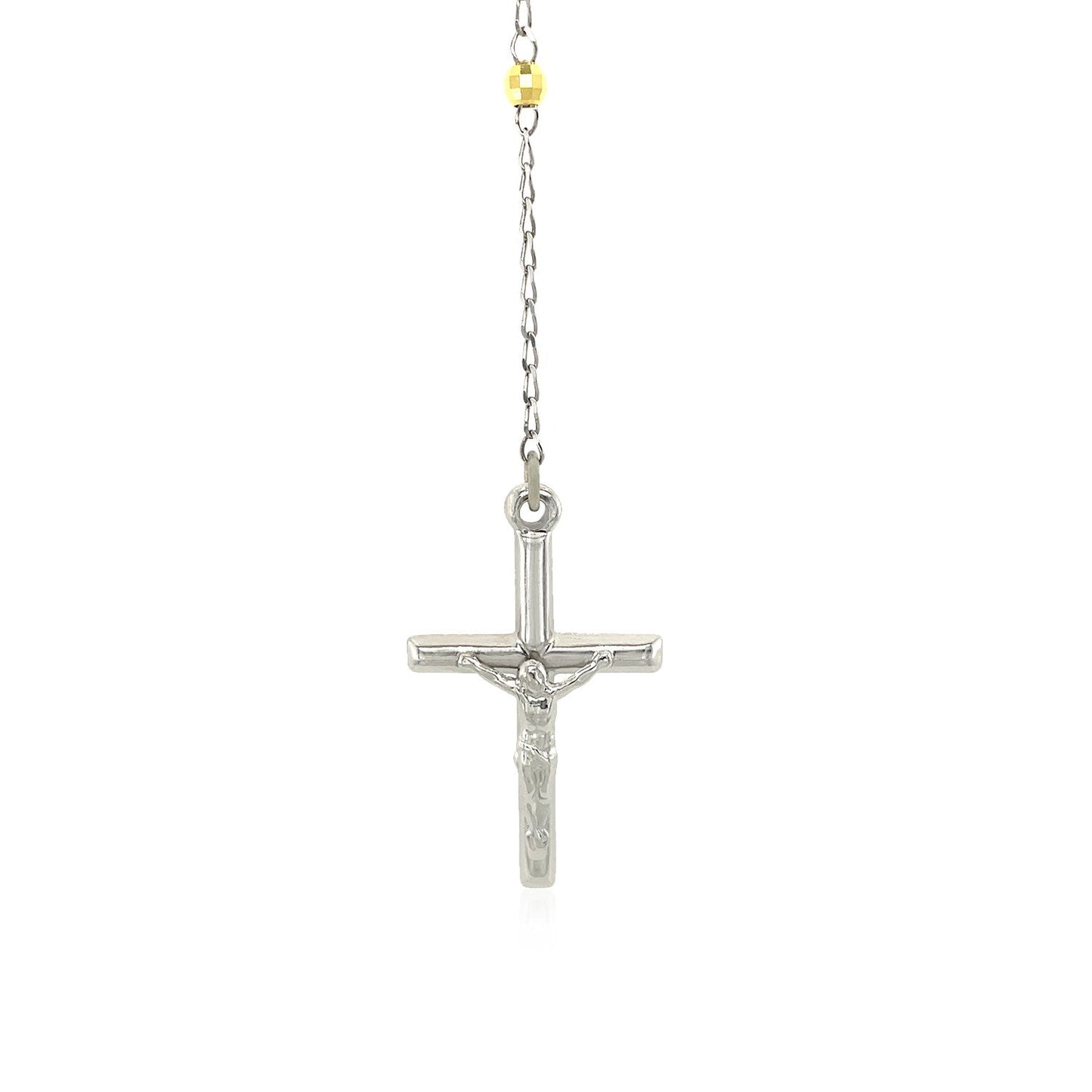 Collar de rosario y cadena de cuentas de plata de ley en tres tonos