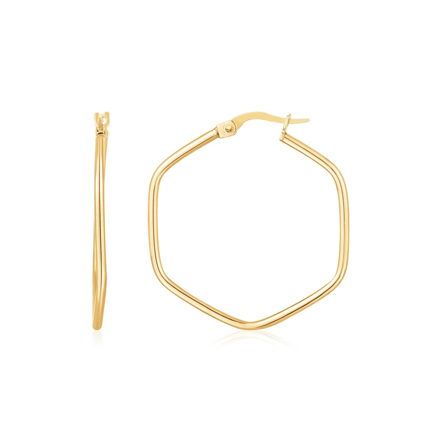 Aretes de aro hexagonales con borde redondeado de oro amarillo de 14 quilates
