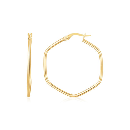 Aretes de aro hexagonales con borde redondeado de oro amarillo de 14 quilates