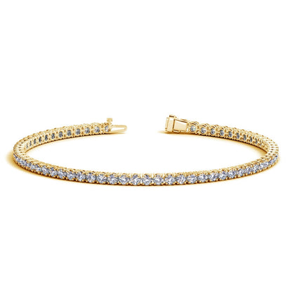 Pulsera de tenis de oro amarillo de 14k con diamantes redondos cultivados en laboratorio (3 ct. pt. F/G VS2/SI1)