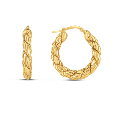Pendientes de aro de oro amarillo de 14k con diseño de cuerda