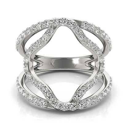 Anillo de banda doble estilo flor de diamante en oro blanco de 14k (5/8 cttw)