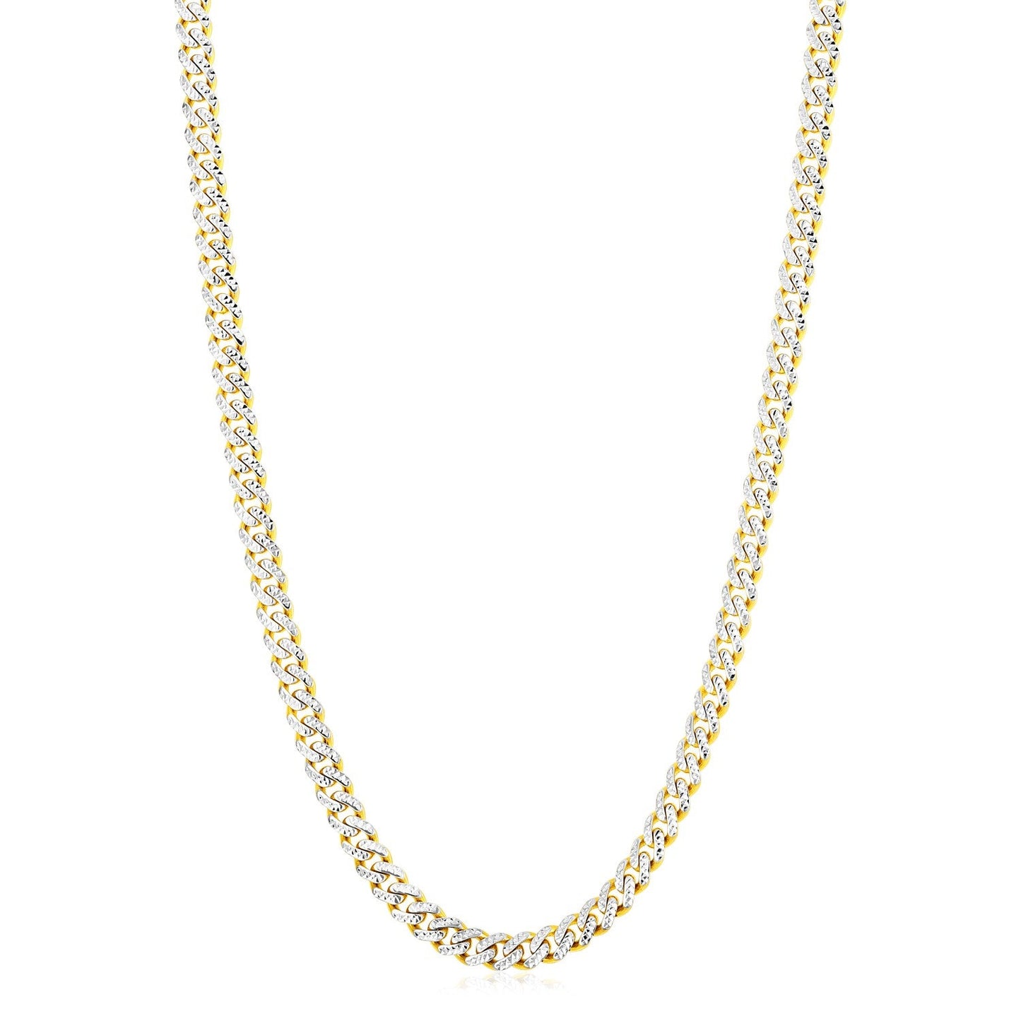 Cadena cubana Miami moderna y ligera de oro amarillo de 14k con pavé blanco de alto brillo (6.5mm)