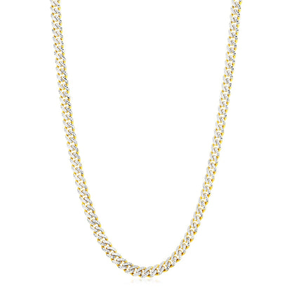 Cadena cubana Miami moderna y ligera de oro amarillo de 14k con pavé blanco de alto brillo (6.5mm)