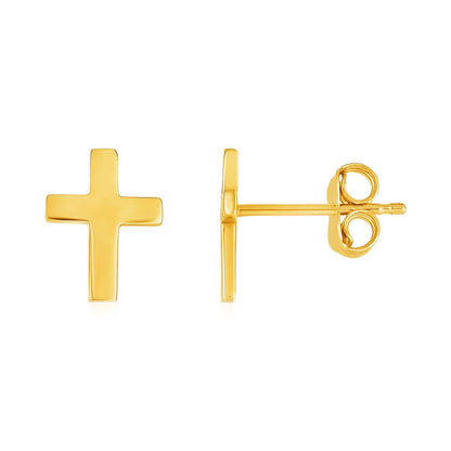 Pendientes de poste de oro amarillo de 14k con cruces