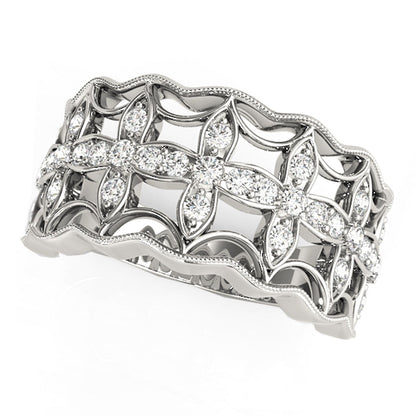 Anillo con motivo de trébol de cuatro hojas con diamantes en oro blanco de 14k (1/4 cttw)