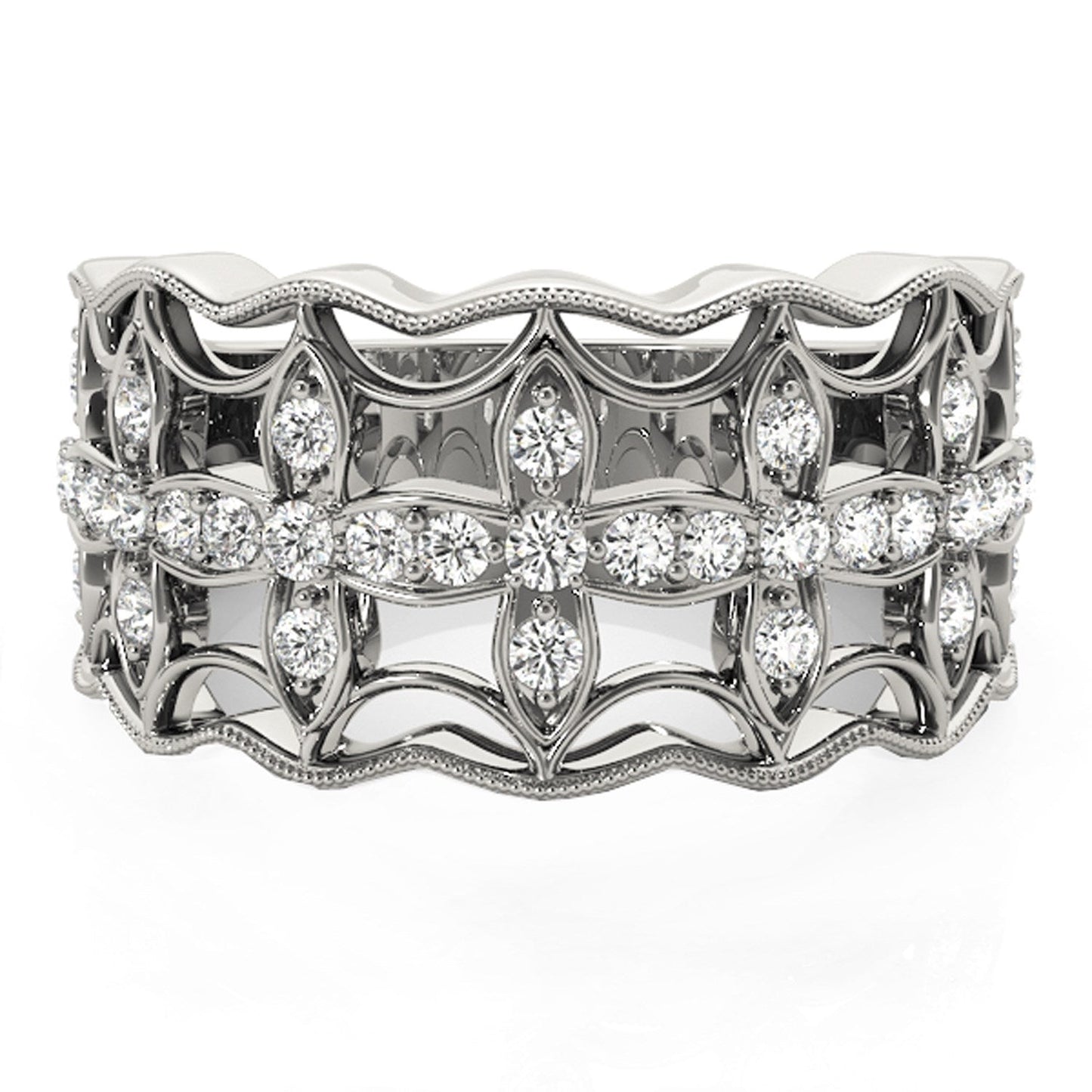 Anillo con motivo de trébol de cuatro hojas con diamantes en oro blanco de 14k (1/4 cttw)