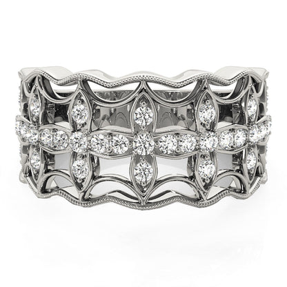Anillo con motivo de trébol de cuatro hojas con diamantes en oro blanco de 14k (1/4 cttw)