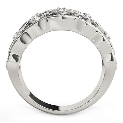 Anillo con motivo de trébol de cuatro hojas con diamantes en oro blanco de 14k (1/4 cttw)