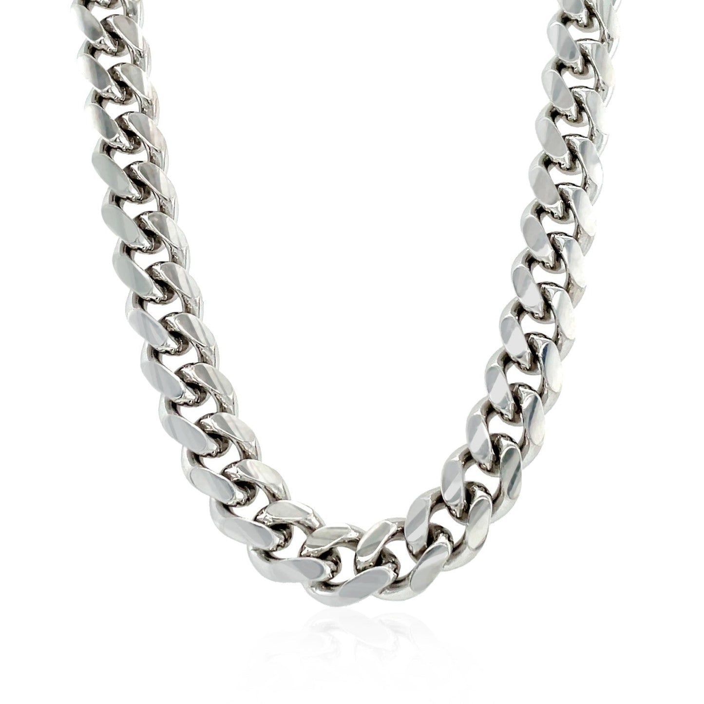 Cadena Cubana Miami de Plata Esterlina con Baño de Rodio 8.4mm