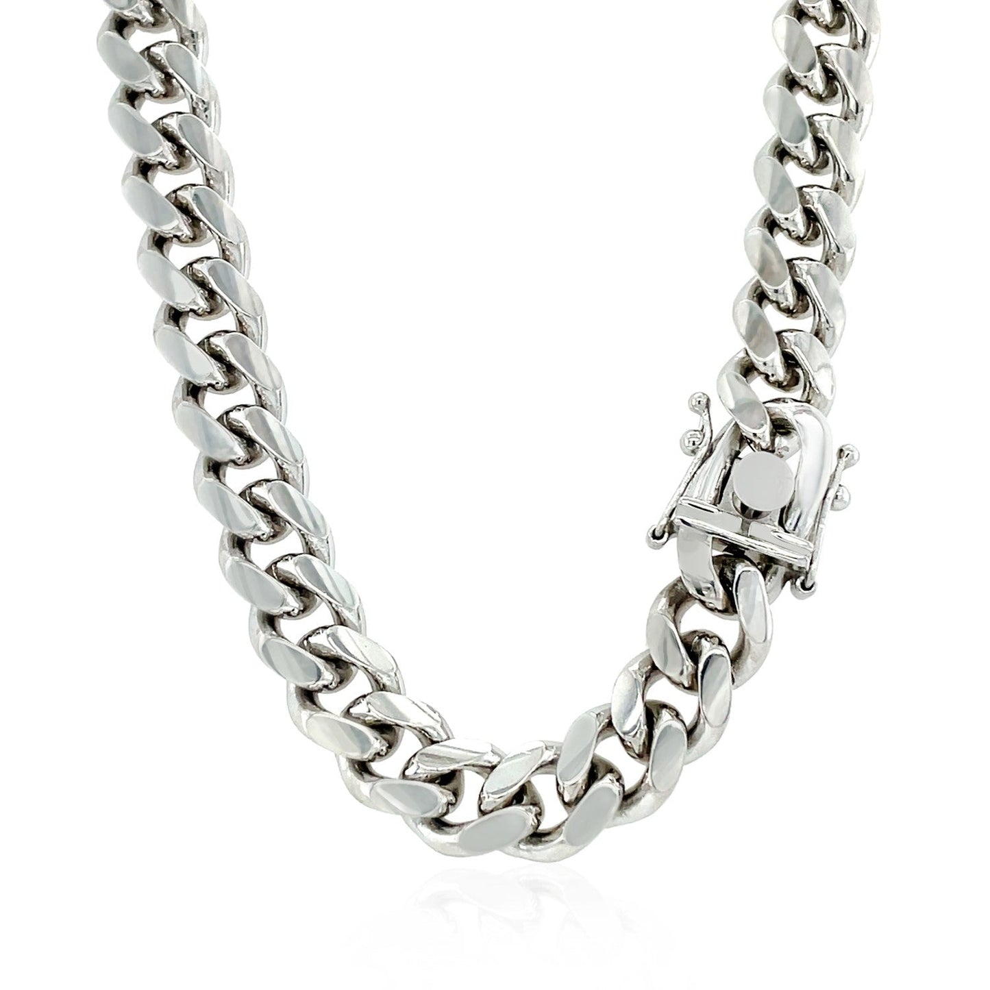 Cadena Cubana Miami de Plata Esterlina con Baño de Rodio 8.4mm