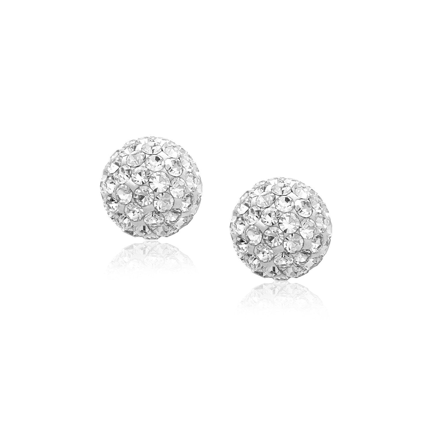 Pendientes de tuerca de oro amarillo de 14k con bola de cristal blanco