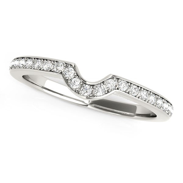 Anillo de boda con diamantes engastados en curva moderna de oro blanco de 14k (1/8 cttw)