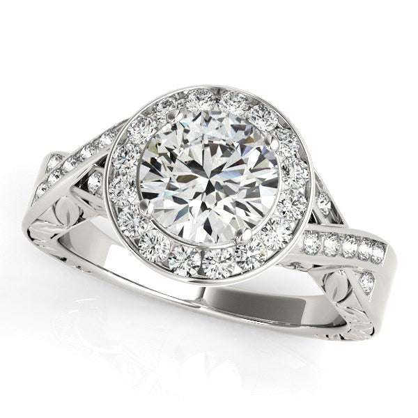 Anillo de compromiso de diamantes con halo en oro blanco de 14k (1 5/8 cttw)