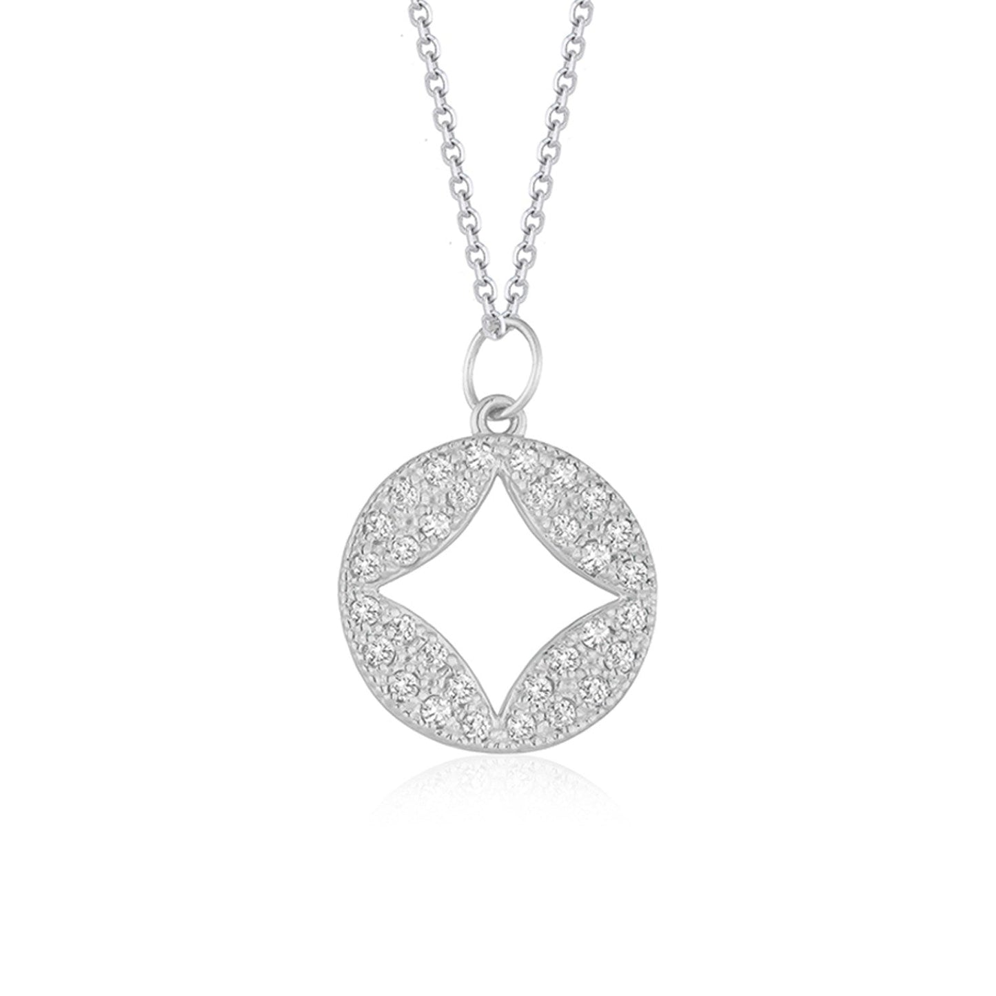 Colgante de círculo con diamantes engastados y calado en oro blanco de 14k (1/3 quilates en total)
