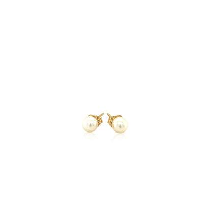 Pendientes de perlas cultivadas de agua dulce blancas de oro amarillo de 14k (4.0 mm)