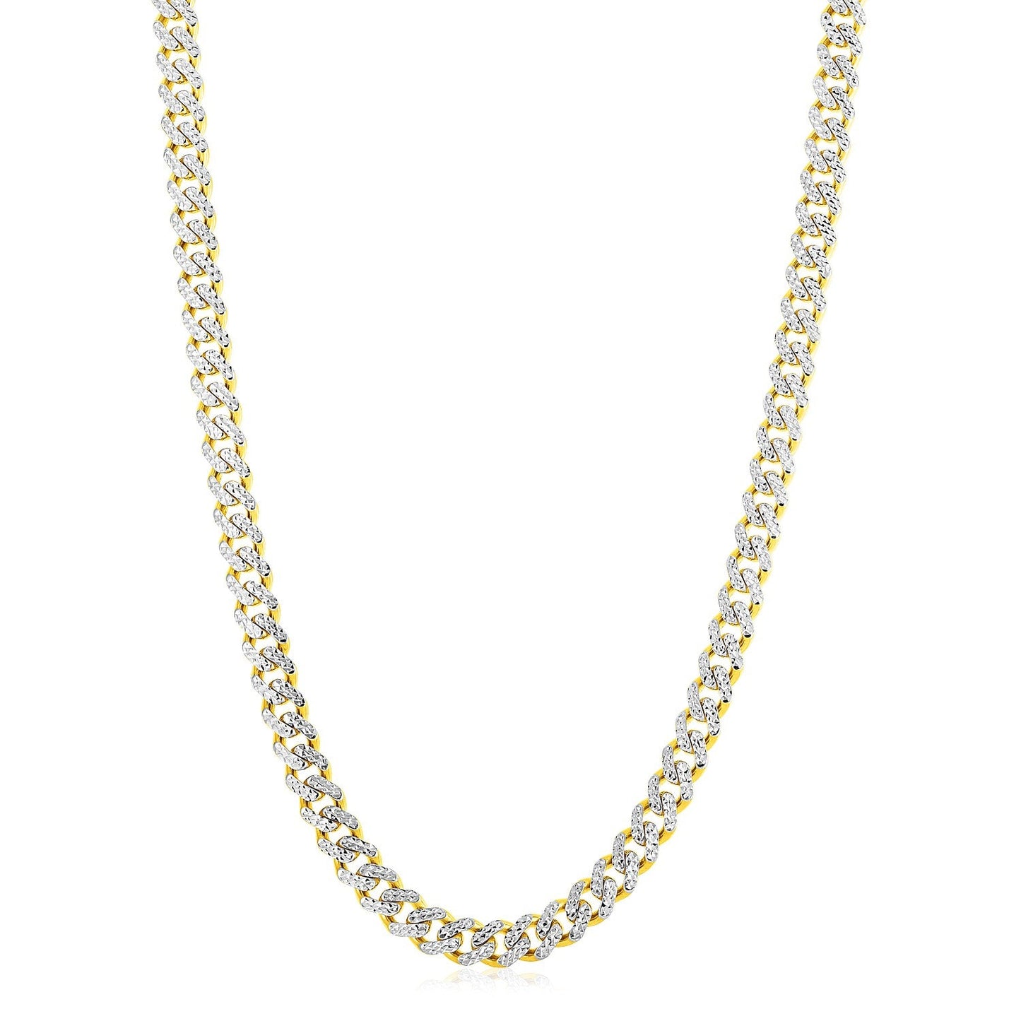 Cadena cubana Miami moderna, ligera, de oro amarillo de 14k, pavé blanco y alto brillo (8.0mm)