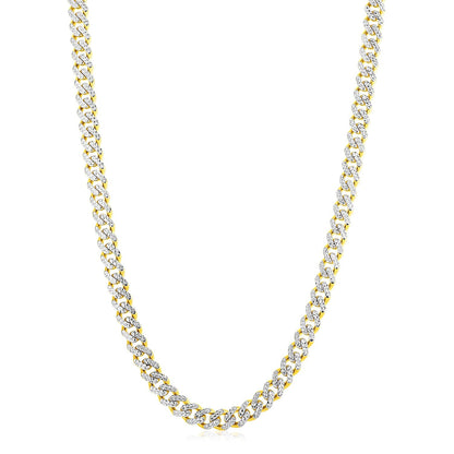 Cadena cubana Miami moderna, ligera, de oro amarillo de 14k, pavé blanco y alto brillo (8.0mm)