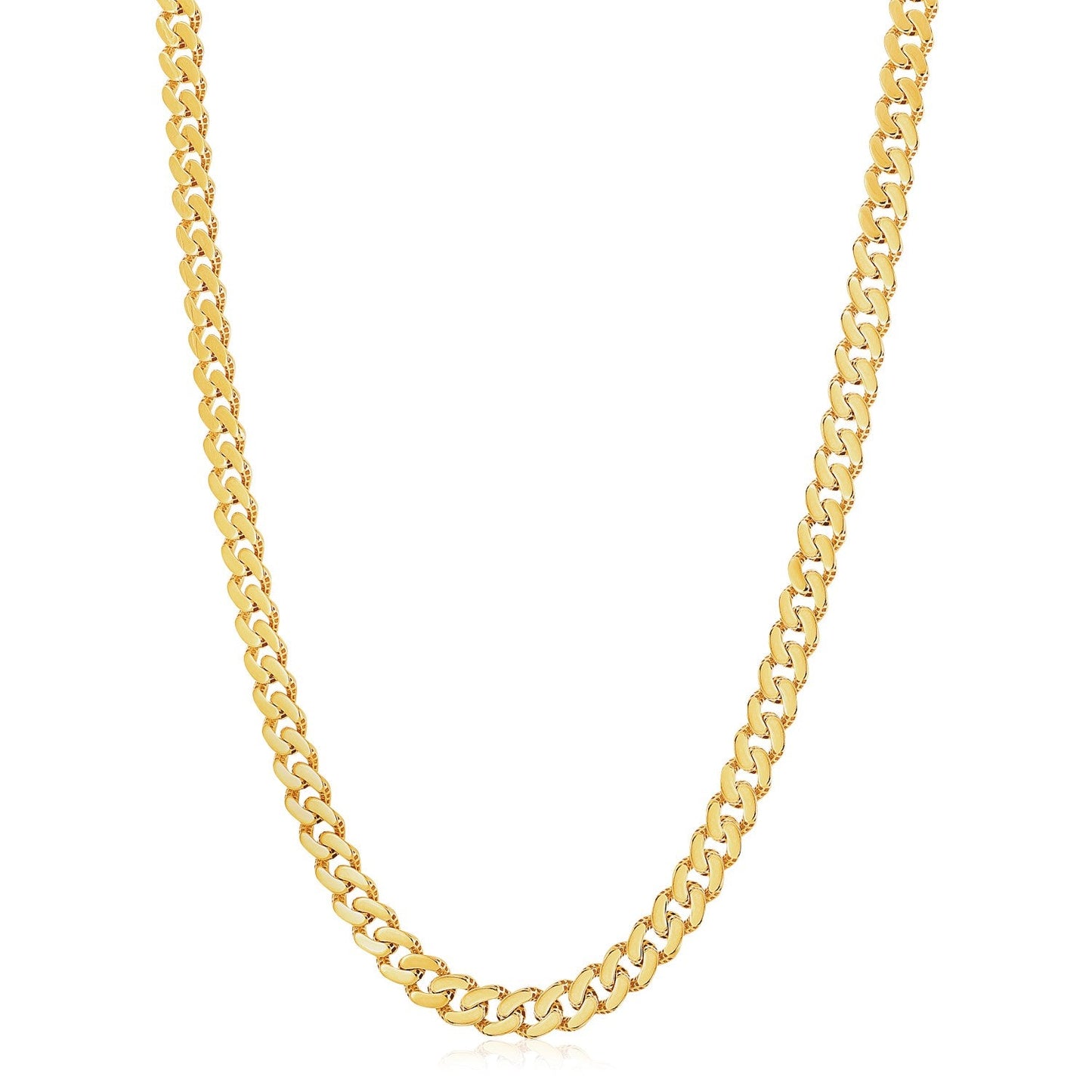 Cadena cubana Miami moderna, ligera, de oro amarillo de 14k, pavé blanco y alto brillo (8.0mm)