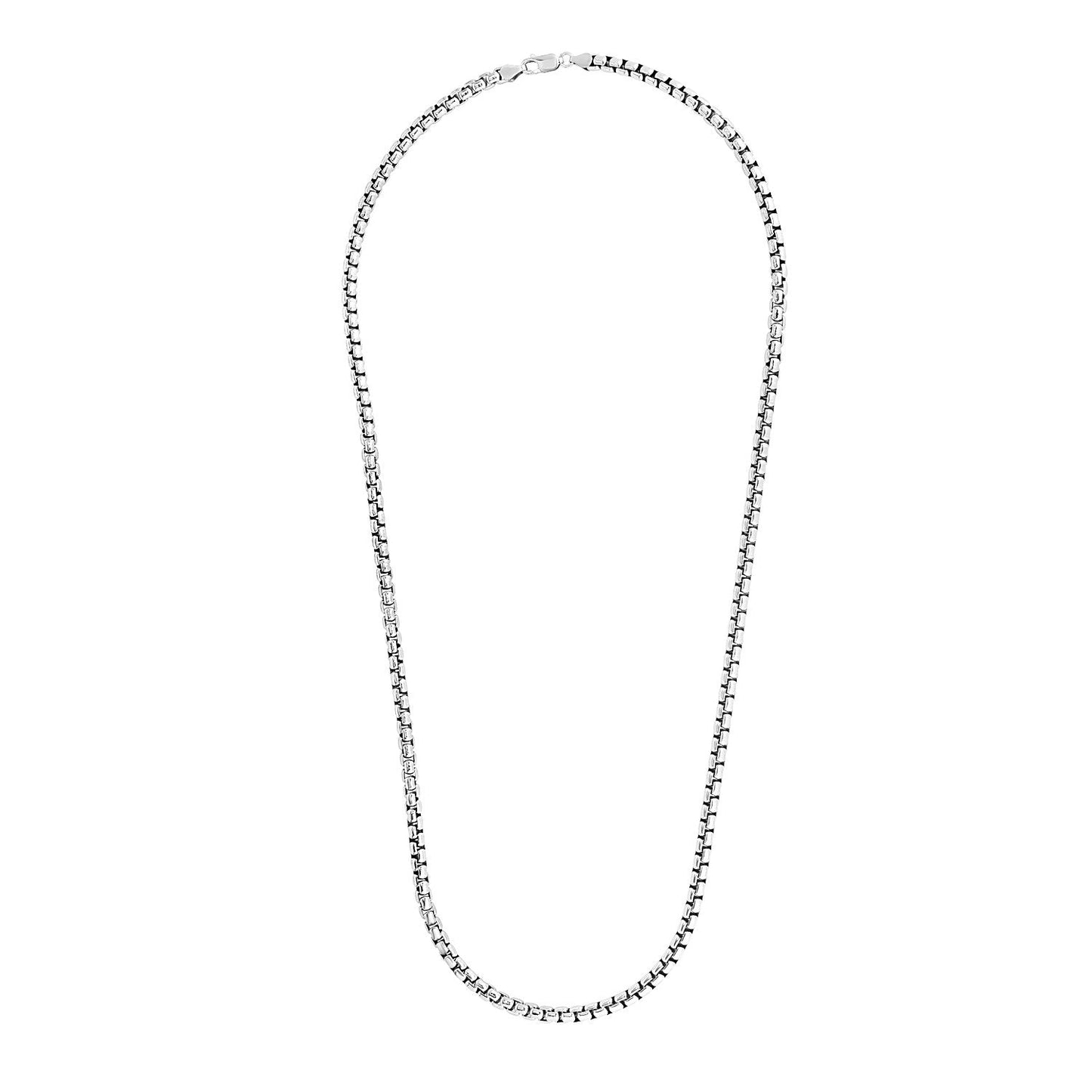 Cadena redonda de plata de ley rodiada de 4,4 mm