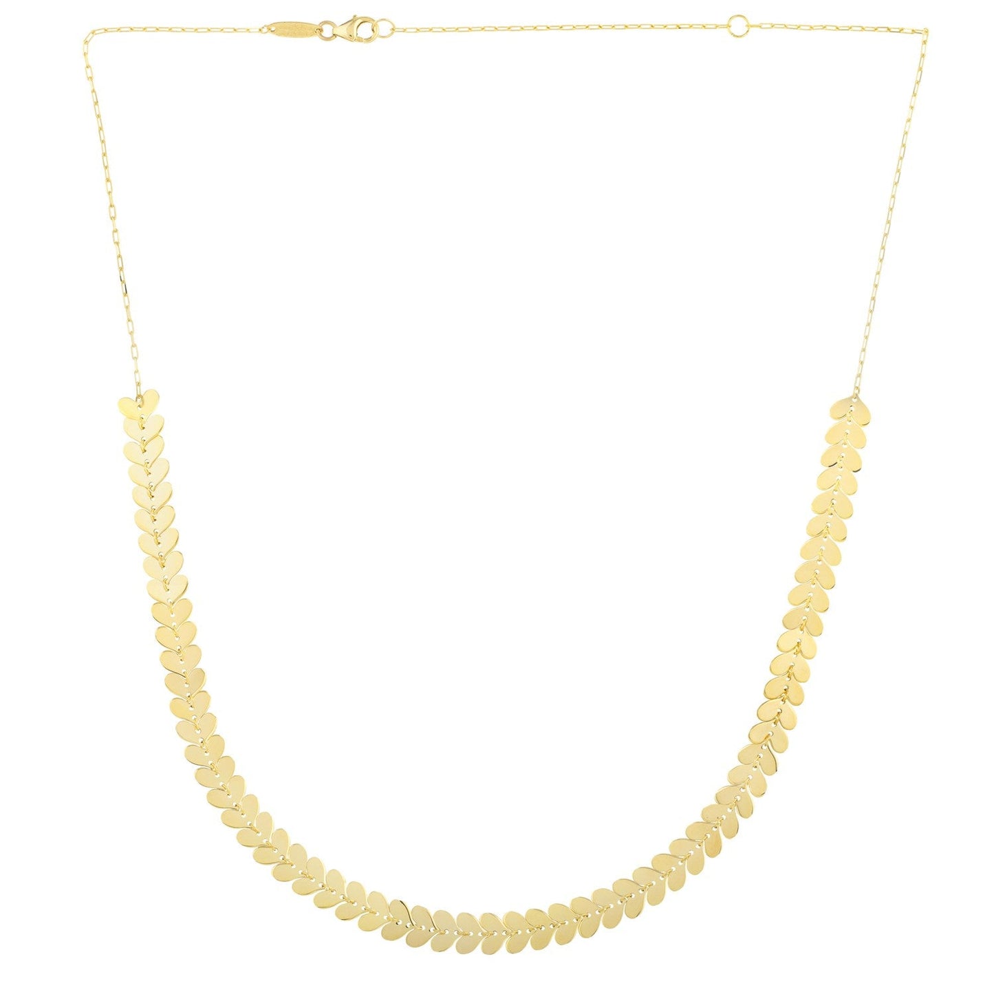 Collar de cadena con eslabones de corazón pulidos de oro amarillo de 14k