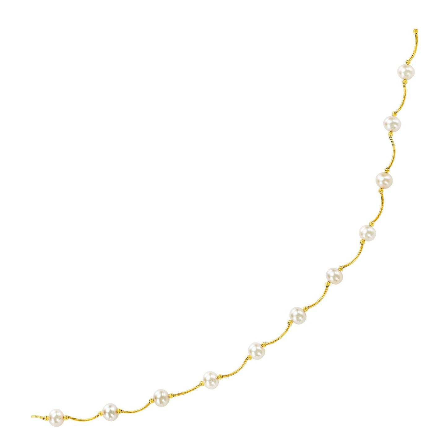 Collar de Eslabones en Arco de Oro Amarillo de 14k con Perlas Blancas