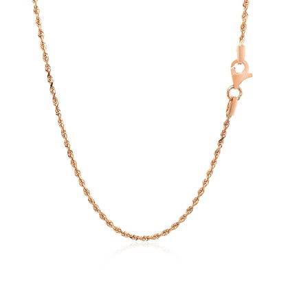 Cadena de cuerda sólida de oro rosa de 14k con corte de diamante de 1.5mm
