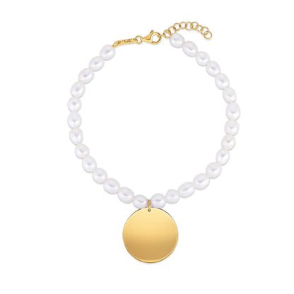 14k Yellow Gold Pearl Tag Charm Bracelet