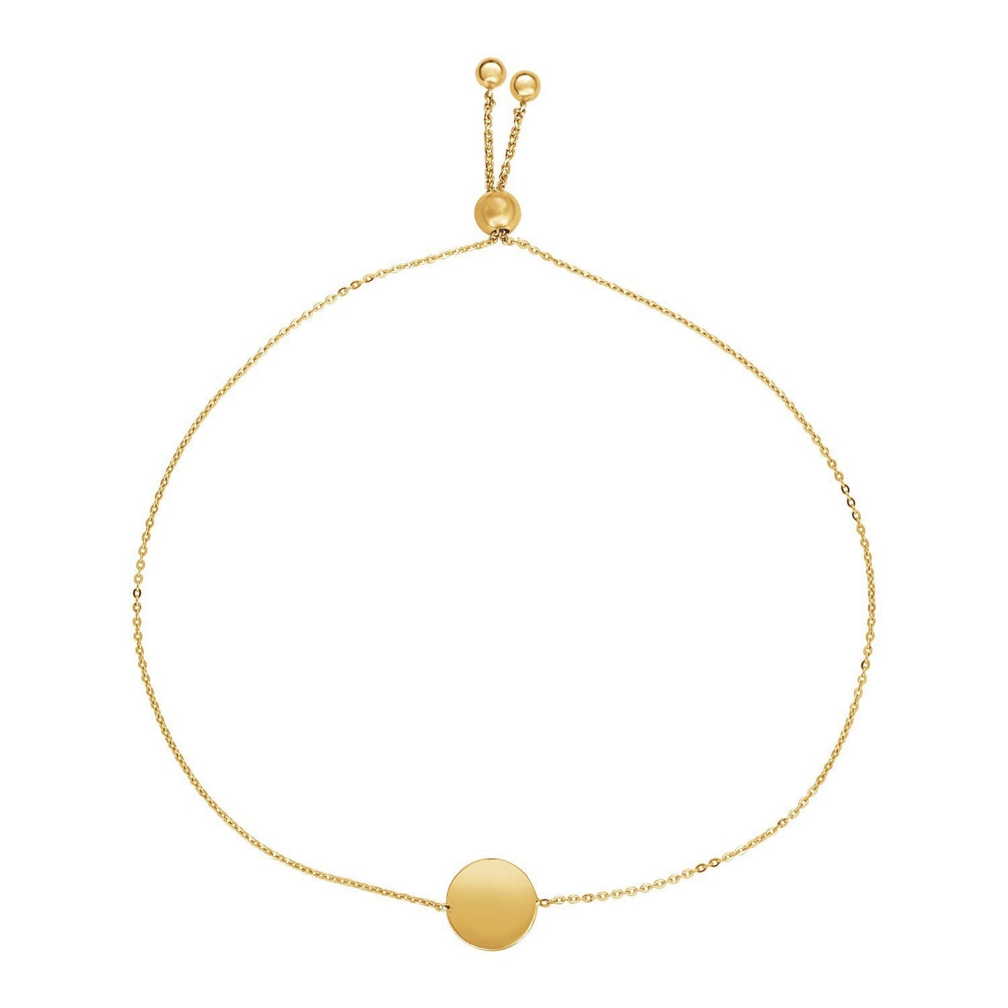 Pulsera ajustable con círculo brillante en oro amarillo de 14k