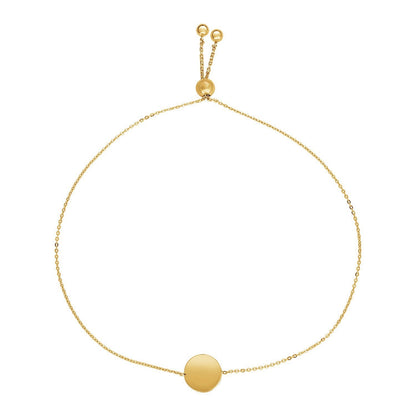 Pulsera ajustable con círculo brillante en oro amarillo de 14k