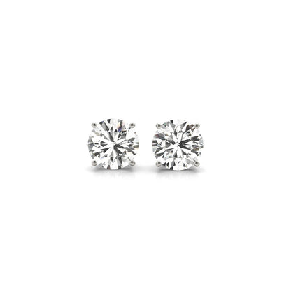 Pendientes de botón con diamante redondo de 2 quilates cultivado en laboratorio certificado IGI de oro blanco de 14k (G/VS2)