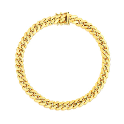 Pulsera de oro amarillo macizo de 14k clásica cubana de Miami de 7.0mm