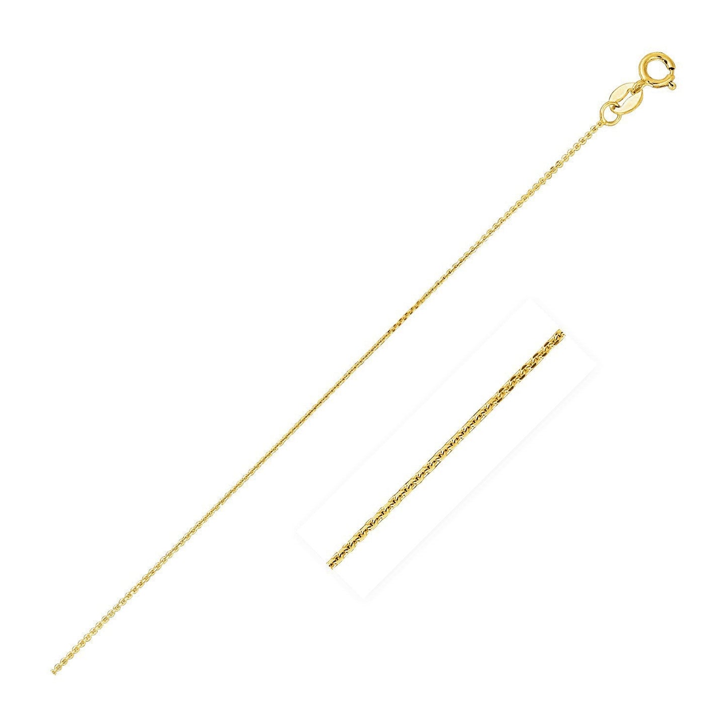 Cadena de eslabones tipo cable con corte de diamante de oro amarillo de 14k y 0.8mm