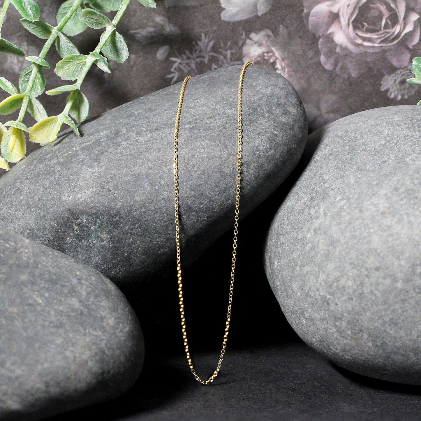 Cadena de eslabones tipo cable con corte de diamante de oro amarillo de 14k y 0.8mm