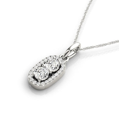 Colgante de diamantes de dos piedras en forma ovalada exterior de oro blanco de 14k (5/8 quilates en total)