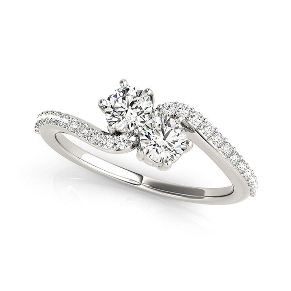 Anillo de oro blanco de 14k con banda curva y dos diamantes (3/4 quilates en total)