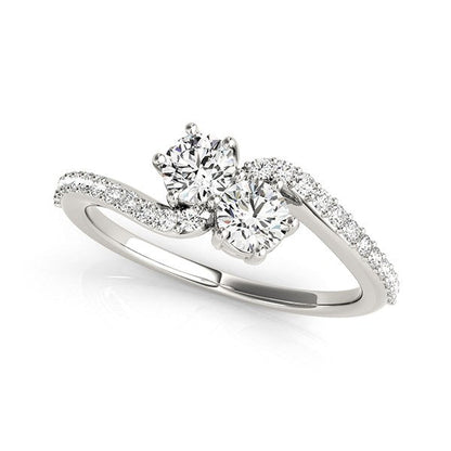 Anillo de oro blanco de 14k con banda curva y dos diamantes (3/4 quilates en total)