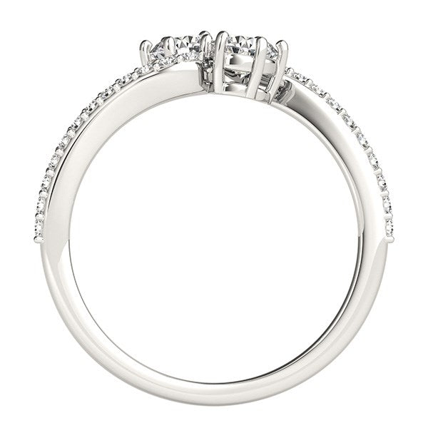 Anillo de oro blanco de 14k con banda curva y dos diamantes (3/4 quilates en total)
