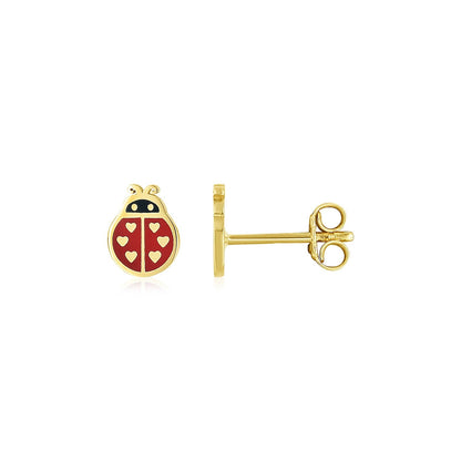 Pendientes de esmalte de mariquita de oro amarillo de 14 quilates