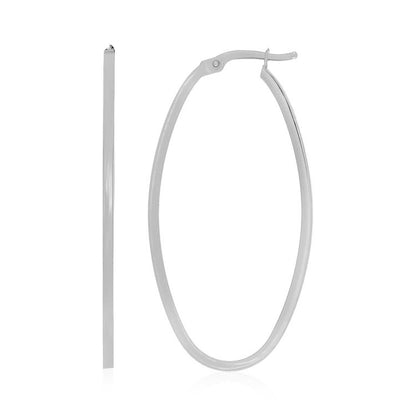 Pendientes de aro ovalados finos de oro blanco de 14k